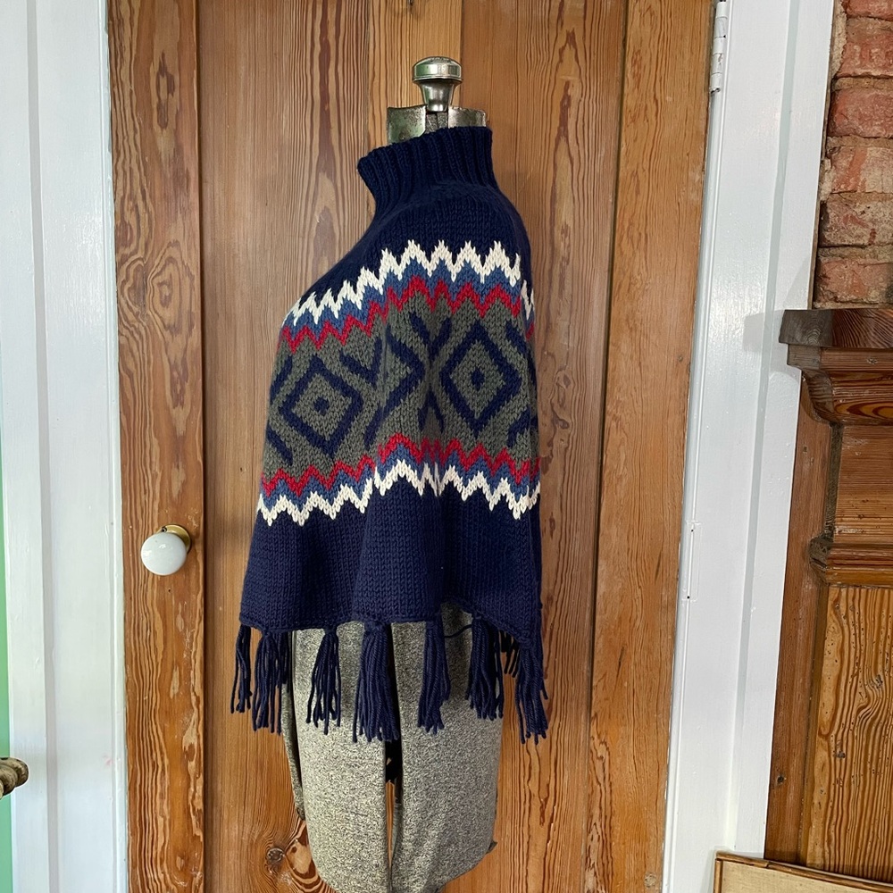 Vintage Wool Blend Argyle Poncho Wool Blend Boho Western Fringe - One Size - Picture 5 of 9